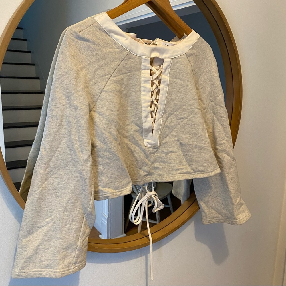 Free People Lace-Up Cropped Sweatshirt